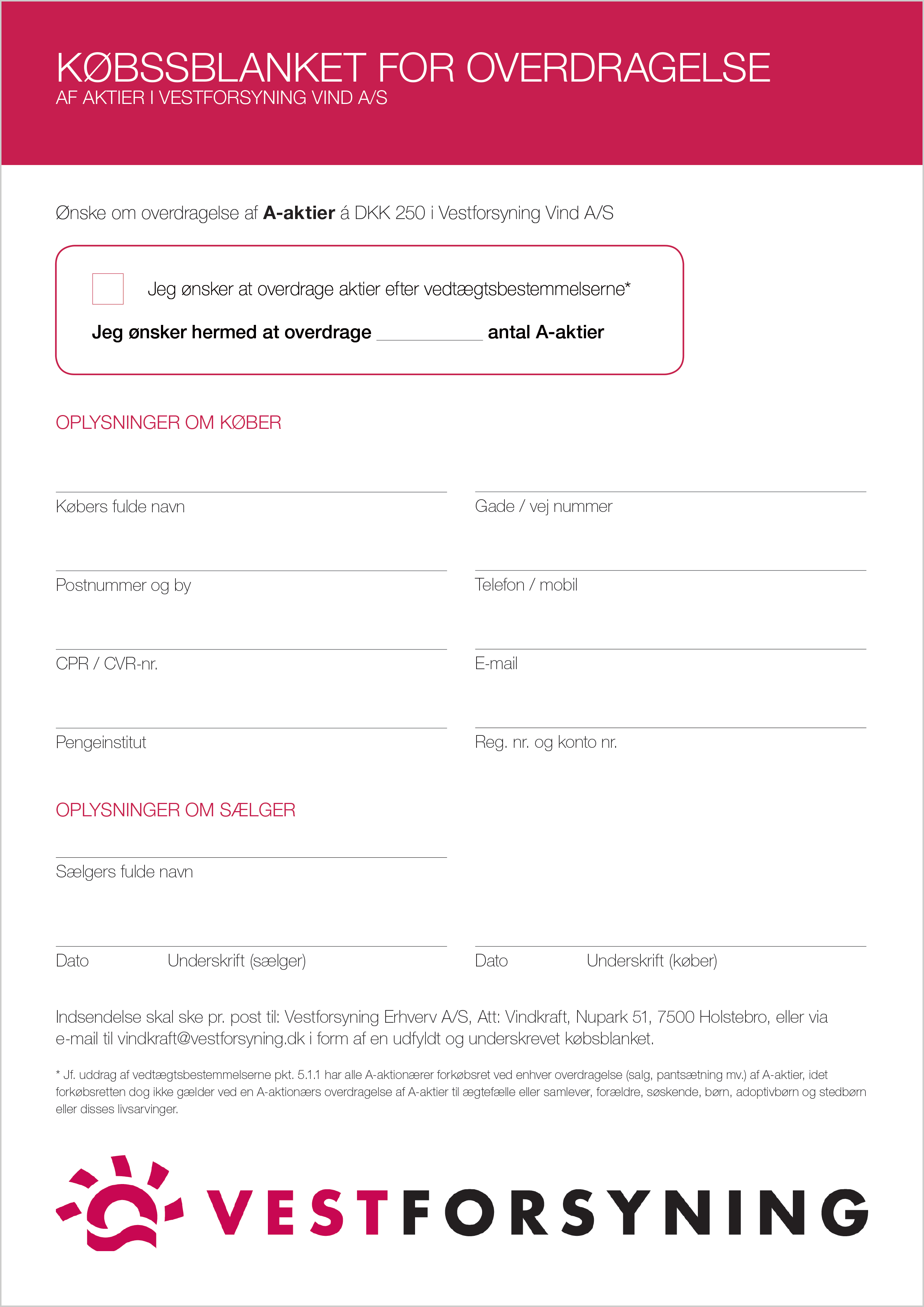 Købsblanket for overdragelse